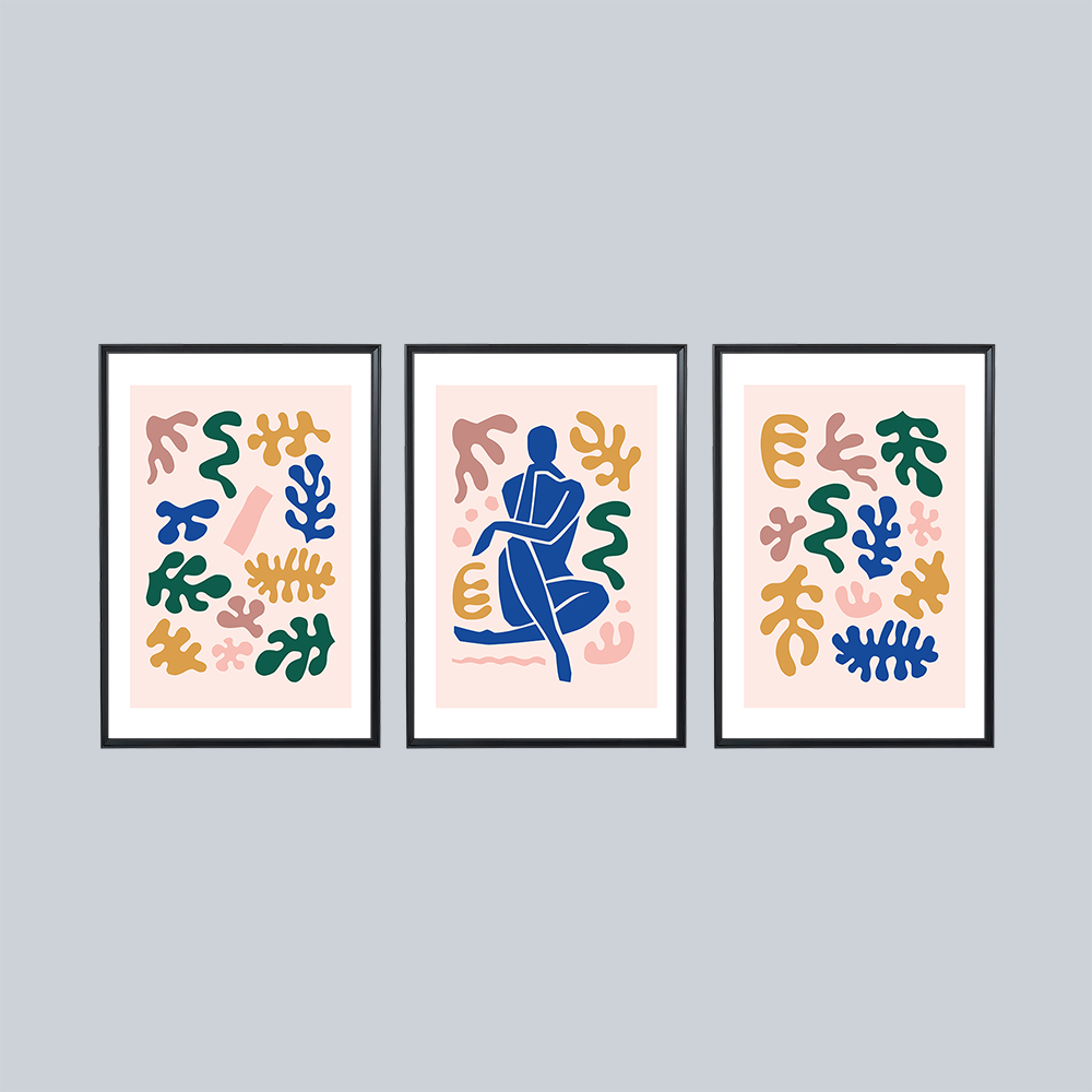 Matisse Soyut Sanat Kadın Figürü ve Şekiller 3'lü Tablo Seti