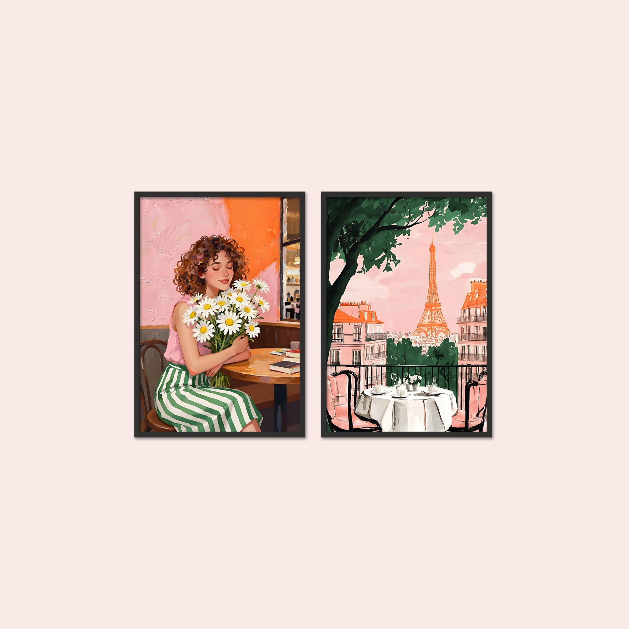 Paris'te Papatya Düşü | Romantik Paris Temalı 2'li Tablo Seti