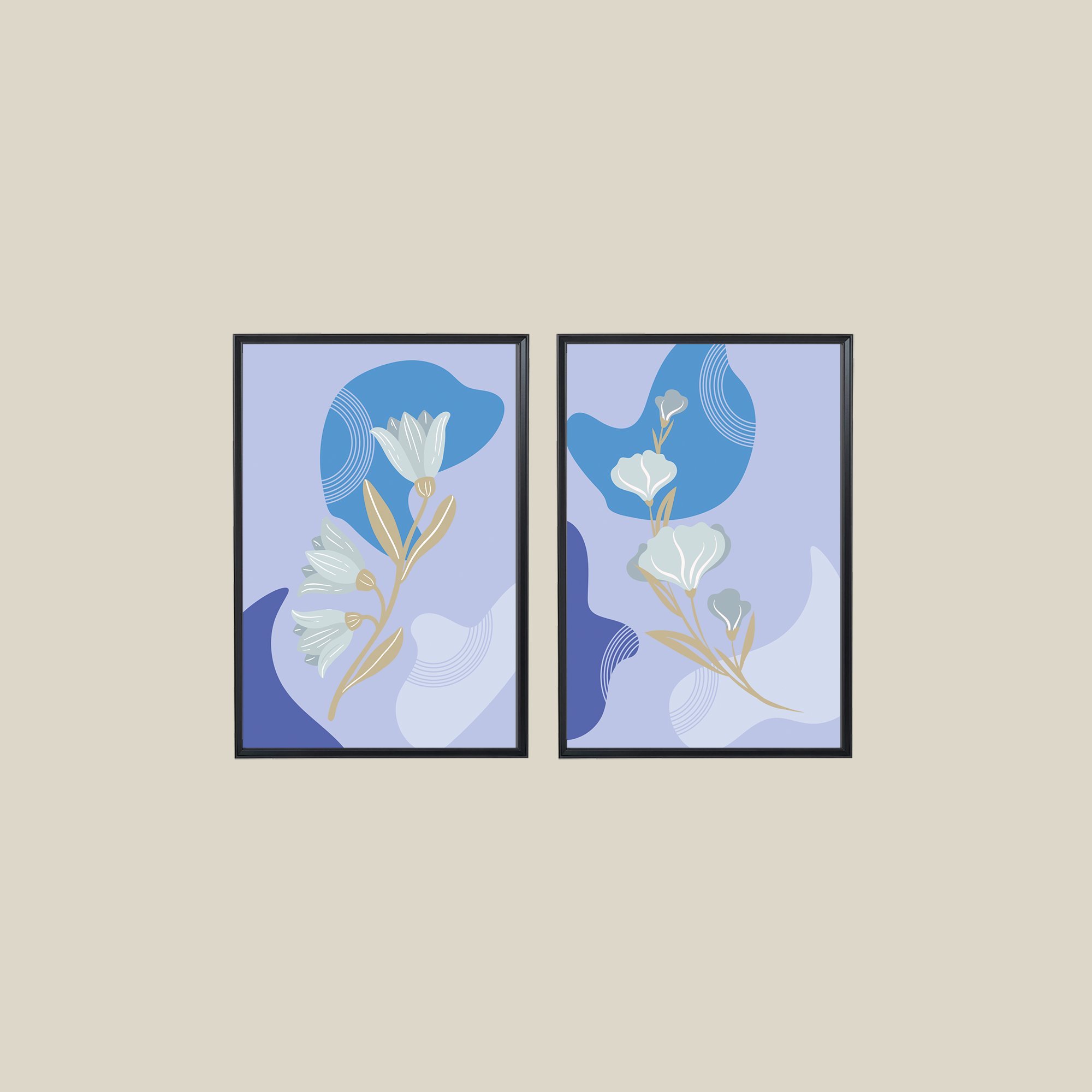 Pastel Blue Flower 2'li Tablo Seti