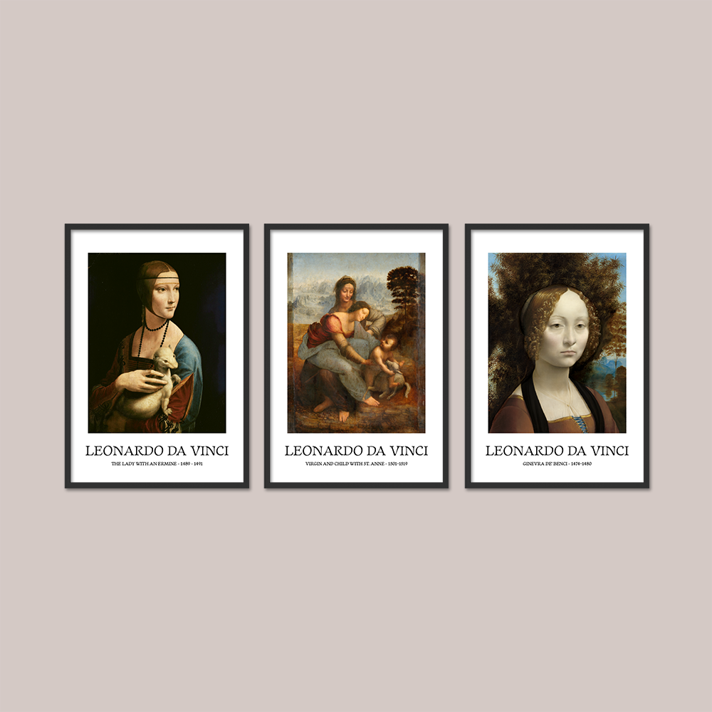 Ünlü Ressam Leonardo Da Vinci Eserlerinden Oluşan 3'lü Tablo Seti