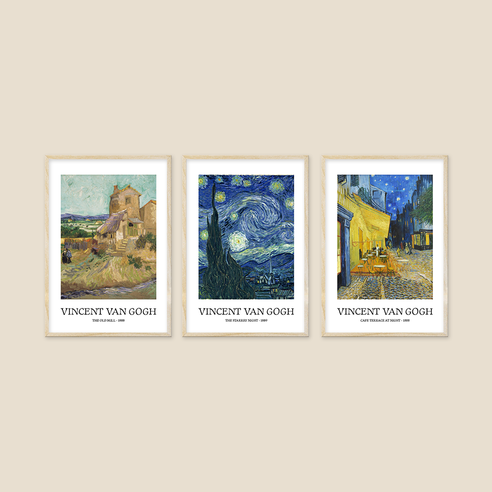 Ünlü Ressam Vincent Van Gogh Eserlerinden Oluşan 3'lü Tablo Seti