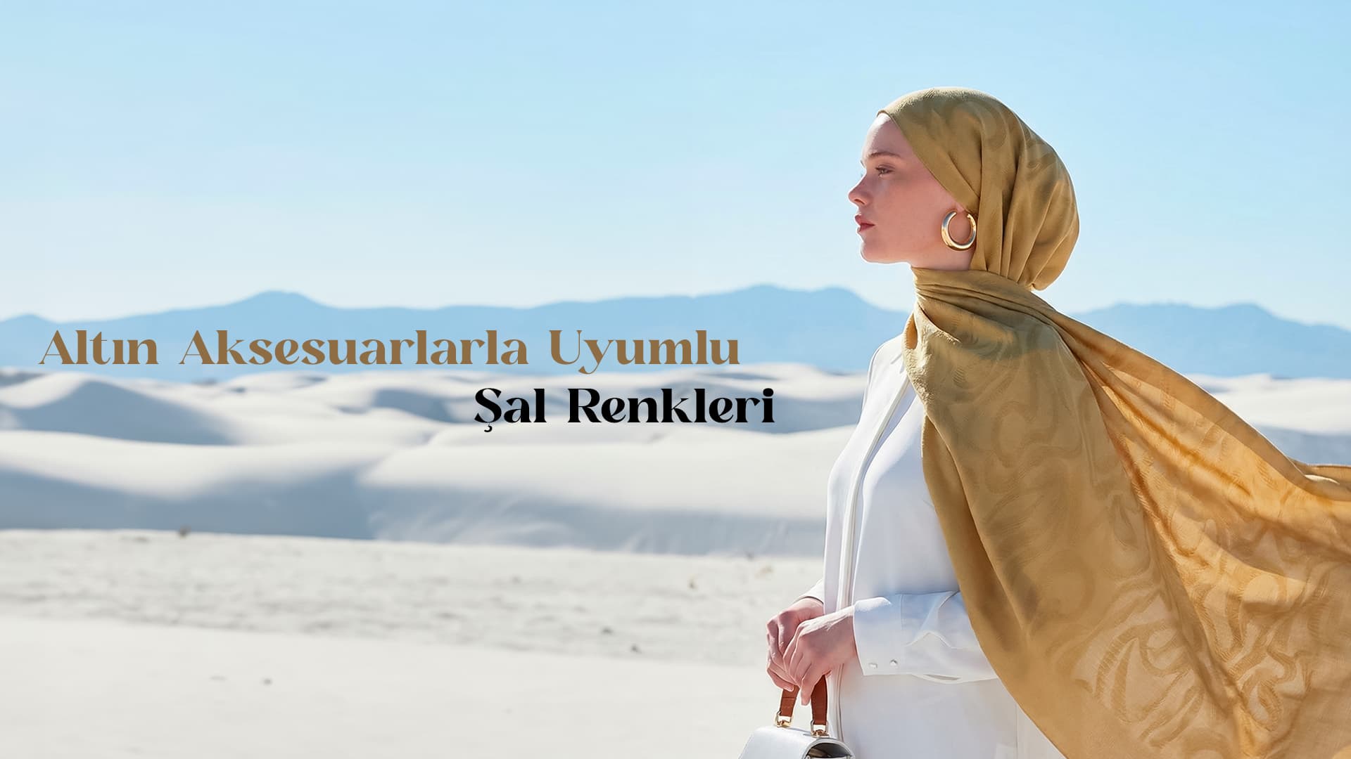 Altın aksesuar şal kombinleri