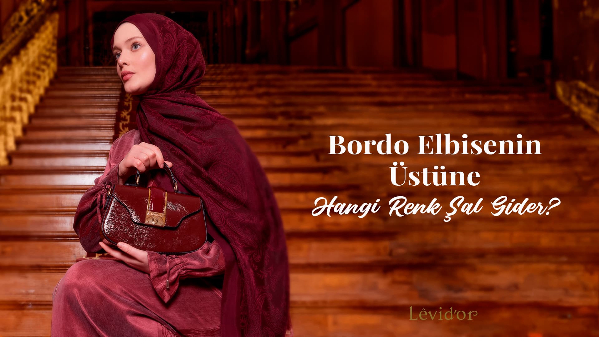 bordo elbise şal kombini