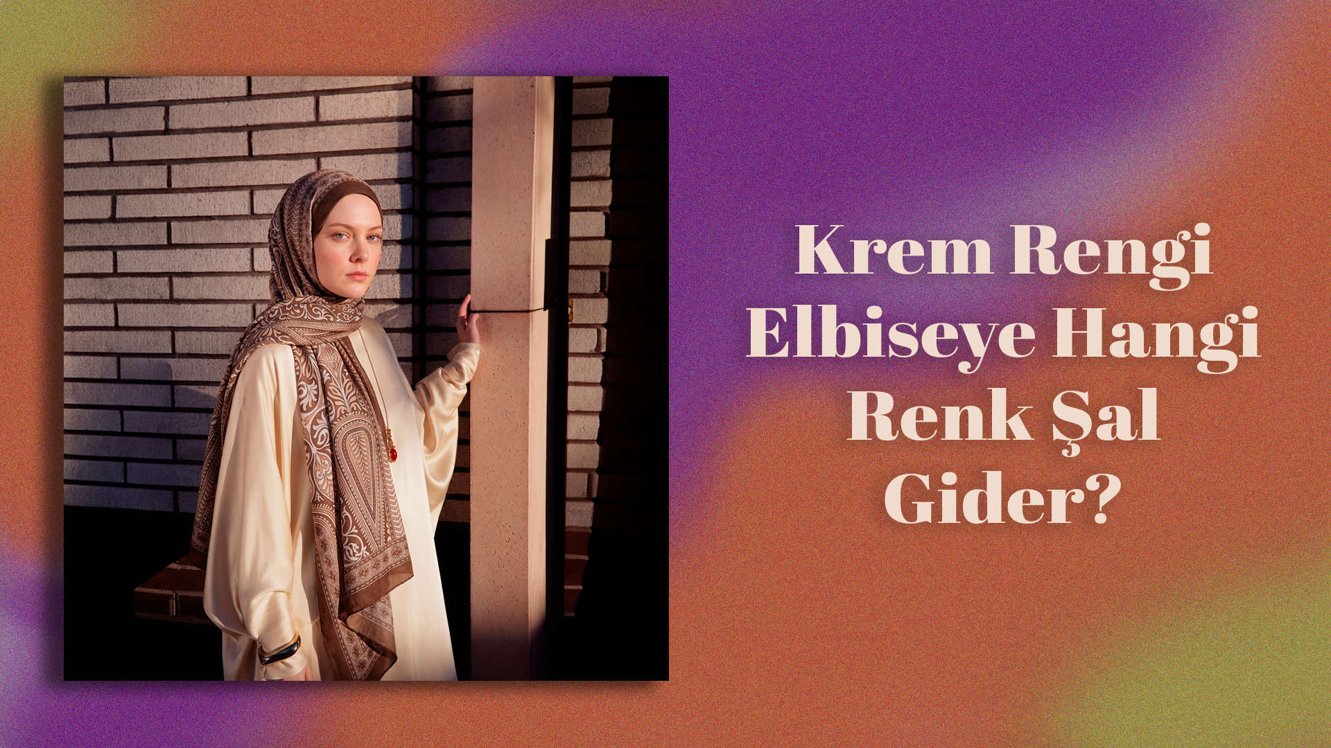 Krem rengi elbise şal kombini