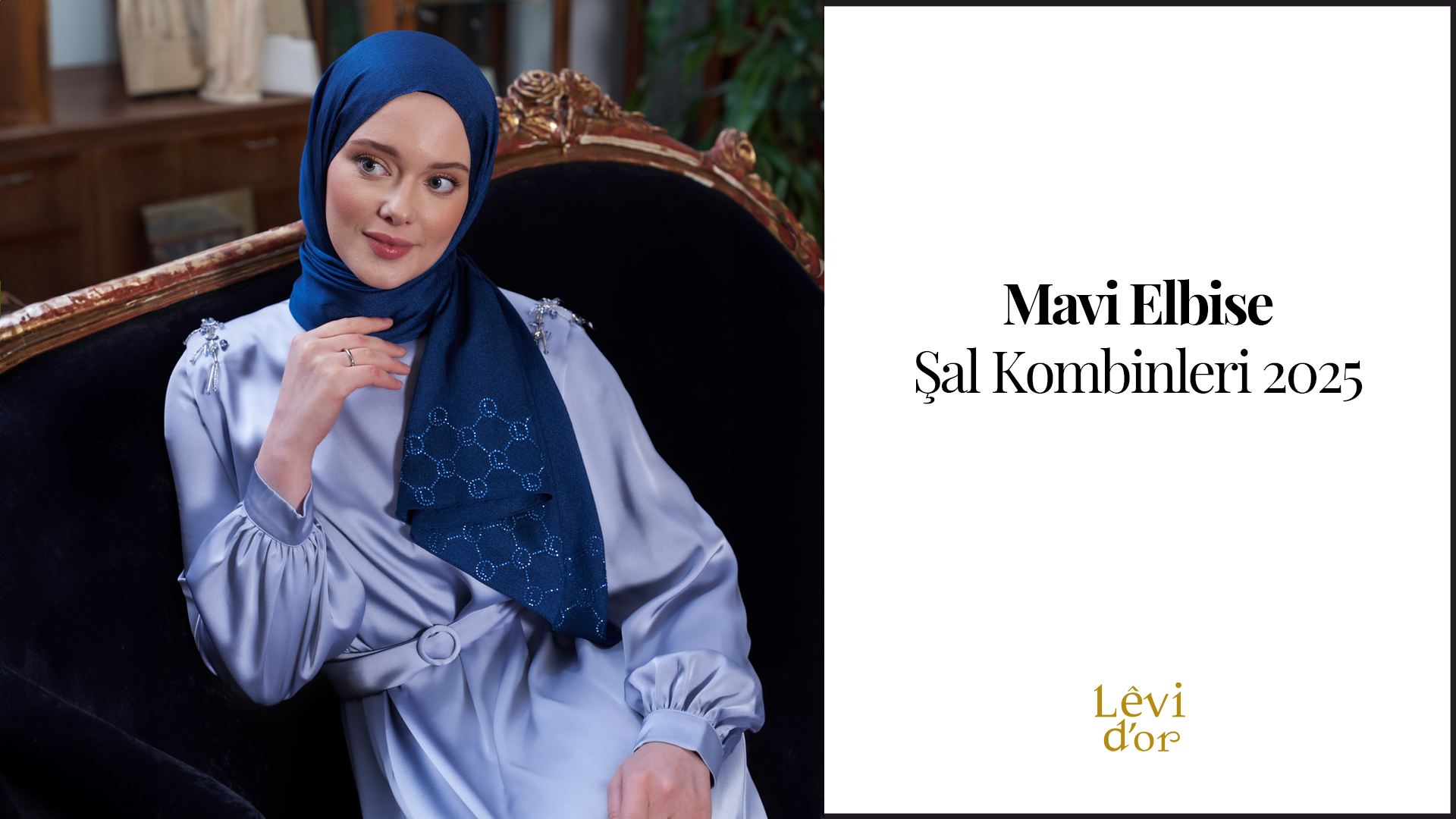 Mavi elbise şal kombinleri