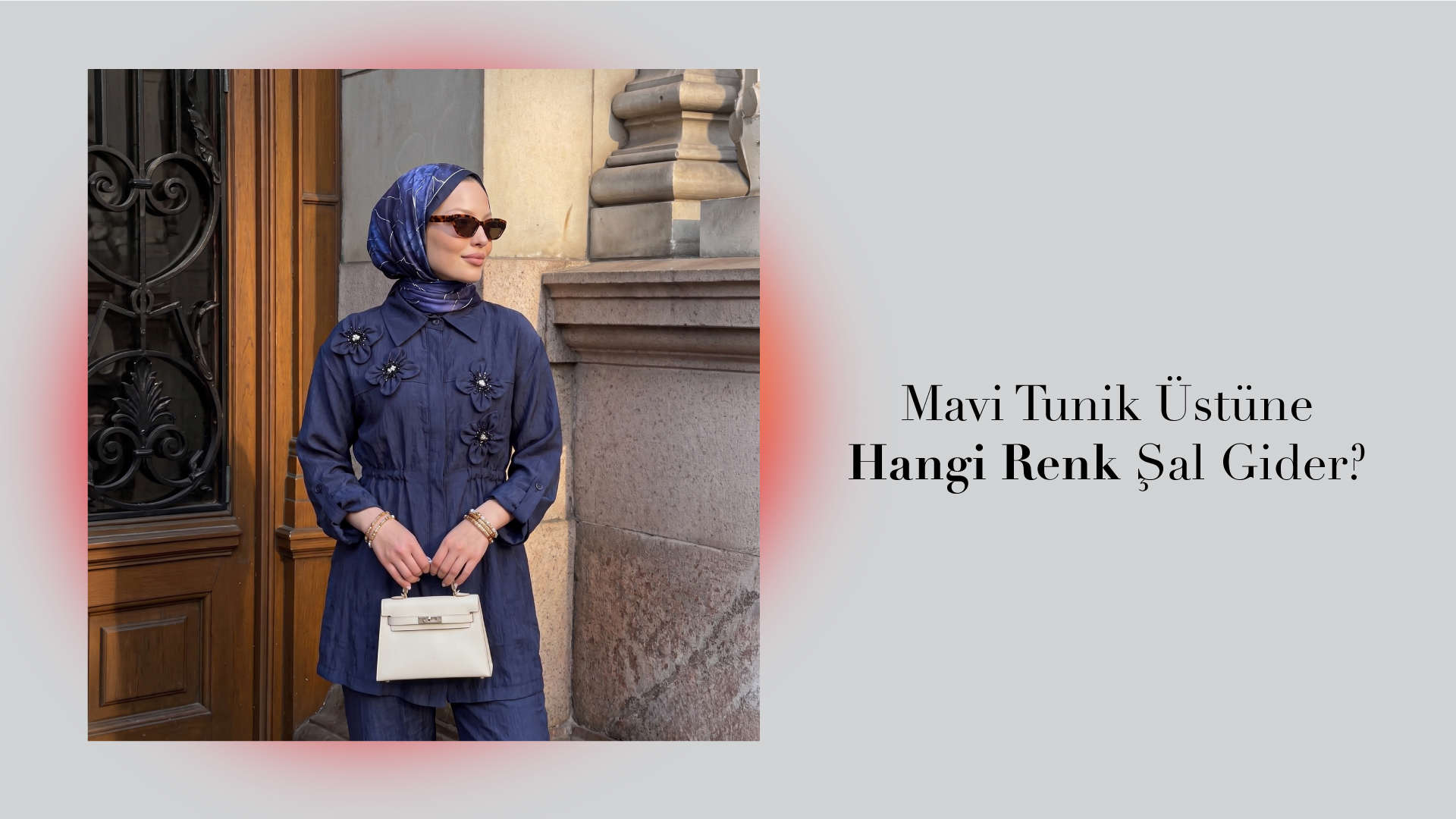 Mavi tunik üstüne şal