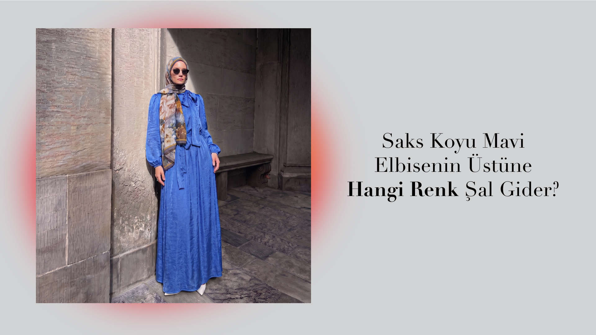 Saks koyu mavi elbise için şal