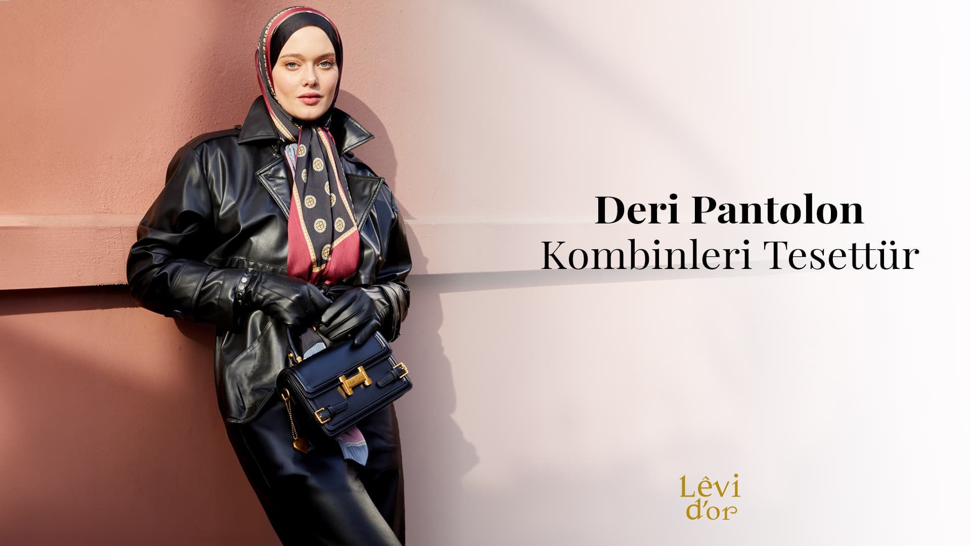 Tesettür deri pantolon kombinleriyle