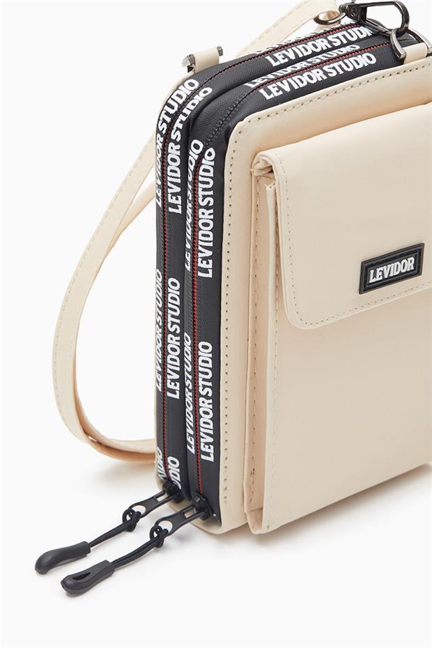 Bej Çok Gözlü Telefon Bölmeli Cüzdan