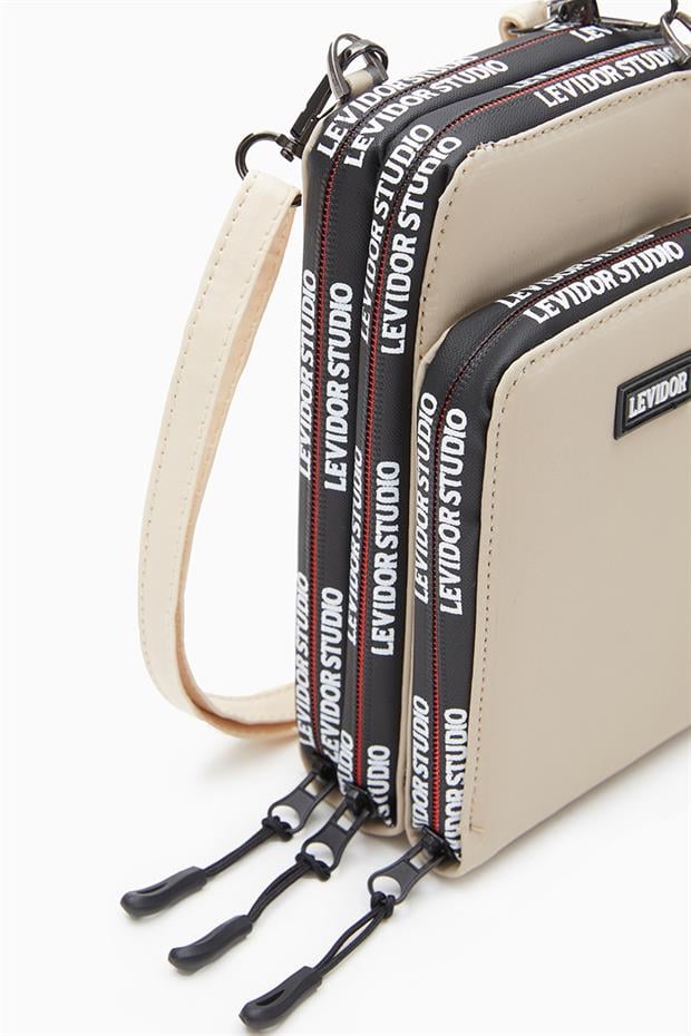 Bej Baskılı Çok Bölmeli Cüzdan