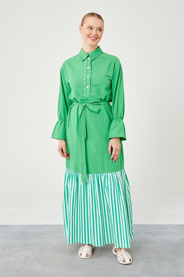 Benetton Çizgili Poplin Elbise