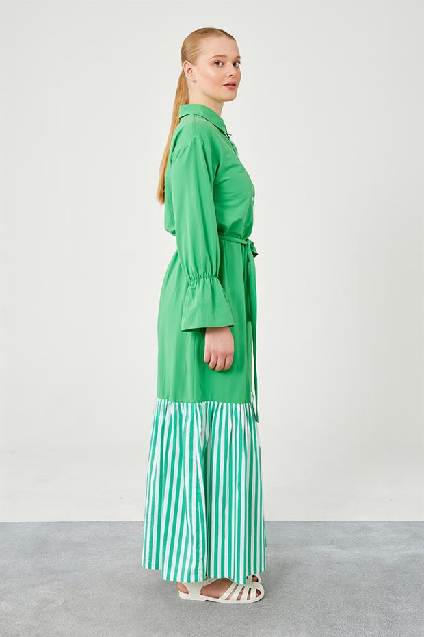 Benetton Çizgili Poplin Elbise