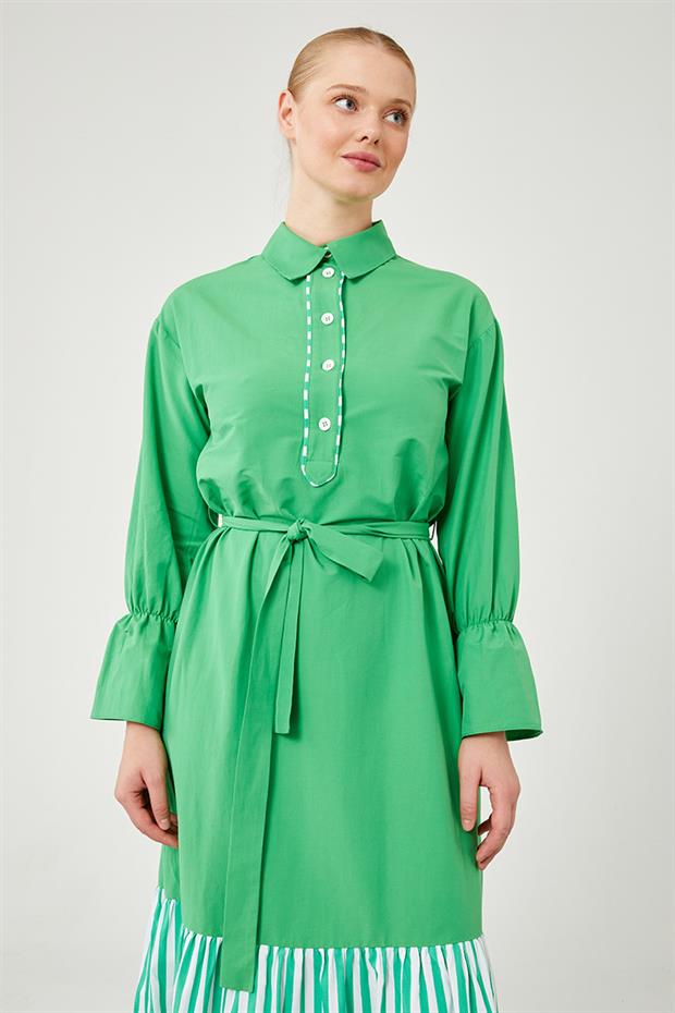 Benetton Çizgili Poplin Elbise