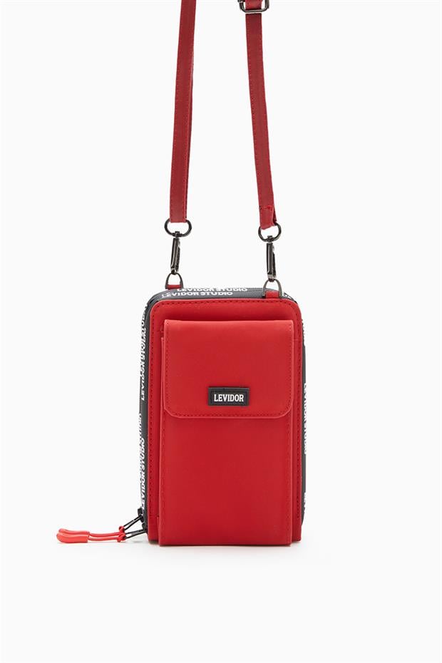 Kırmızı Çok Gözlü Telefon Bölmeli Cüzdan