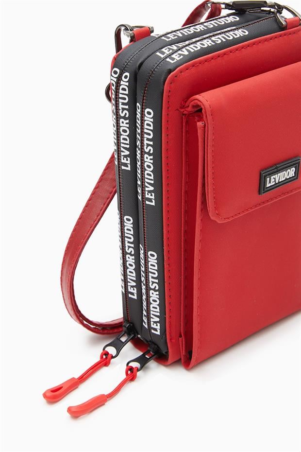 Kırmızı Çok Gözlü Telefon Bölmeli Cüzdan