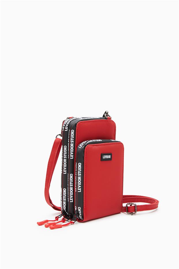 Kırmızı Baskılı Çok Bölmeli Cüzdan