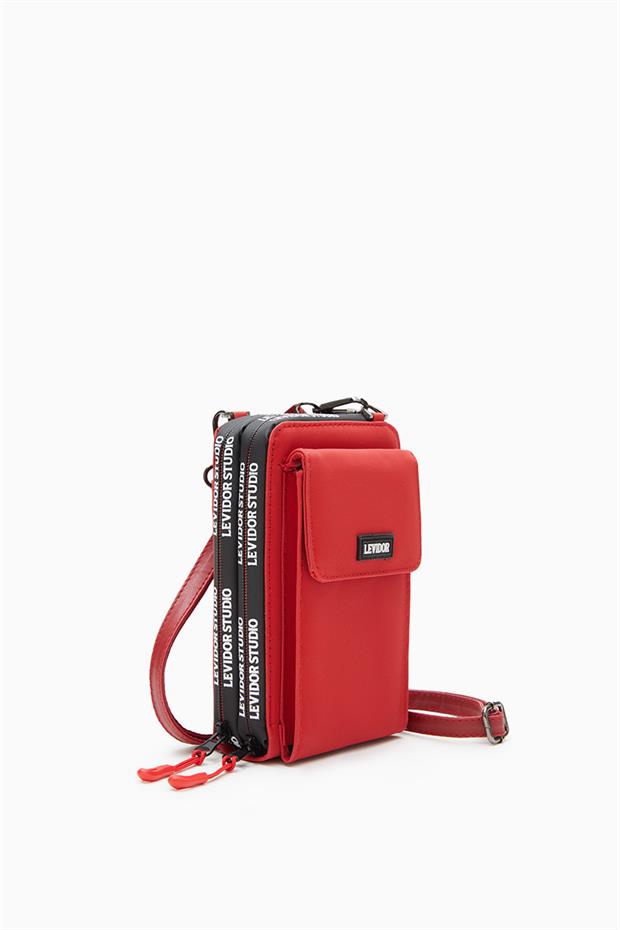 Kırmızı Çok Gözlü Telefon Bölmeli Cüzdan