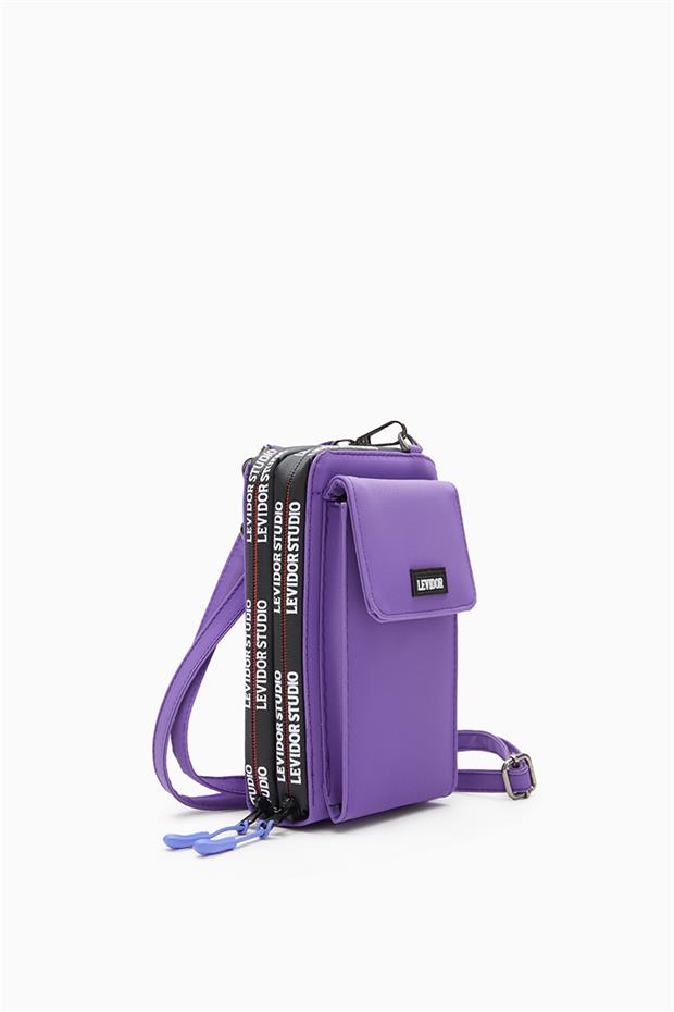 Mor Çok Gözlü Telefon Bölmeli Cüzdan