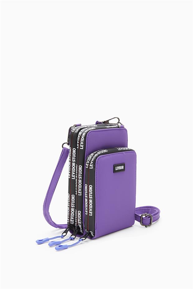 Mor Baskılı Çok Bölmeli Cüzdan