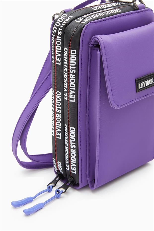 Mor Çok Gözlü Telefon Bölmeli Cüzdan