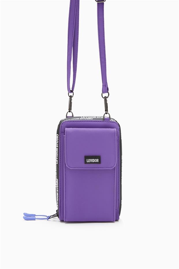 Mor Çok Gözlü Telefon Bölmeli Cüzdan