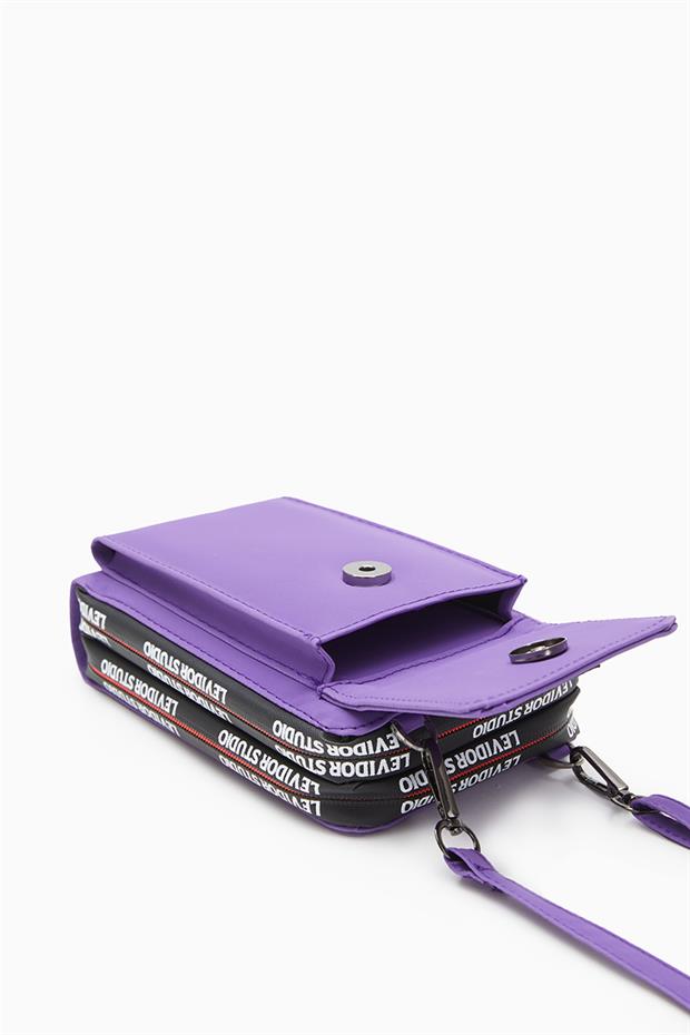 Mor Çok Gözlü Telefon Bölmeli Cüzdan