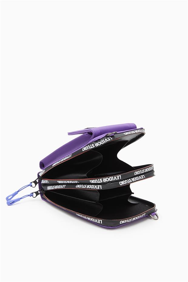 Mor Çok Gözlü Telefon Bölmeli Cüzdan