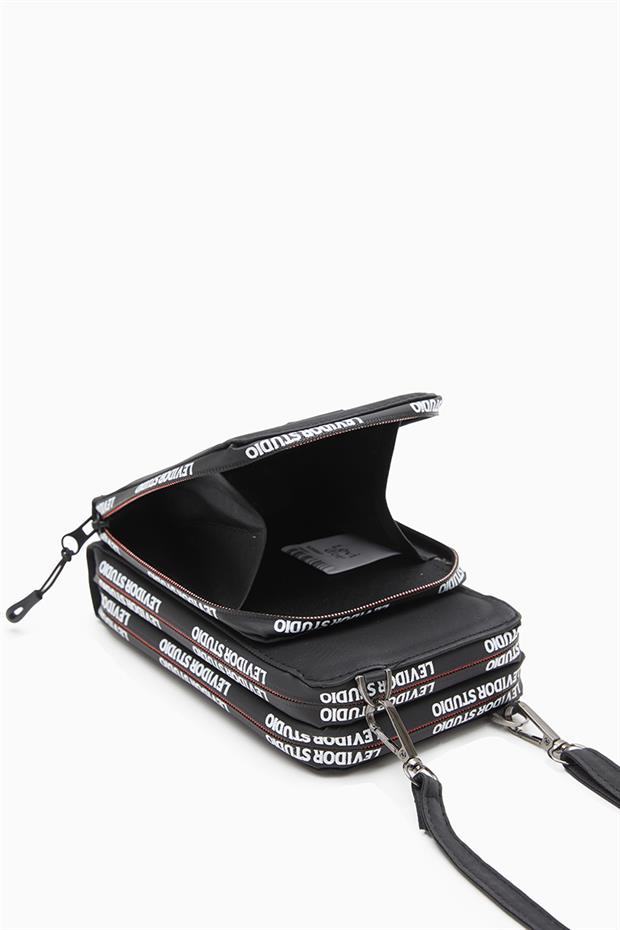 Siyah Baskılı Çok Bölmeli Cüzdan