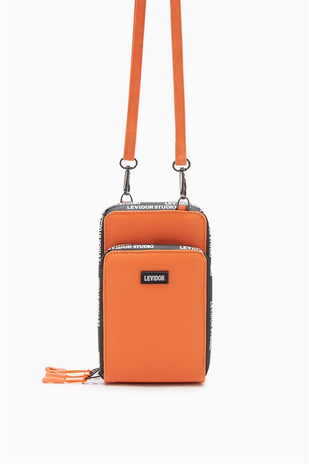 Turuncu Baskılı Çok Bölmeli Cüzdan