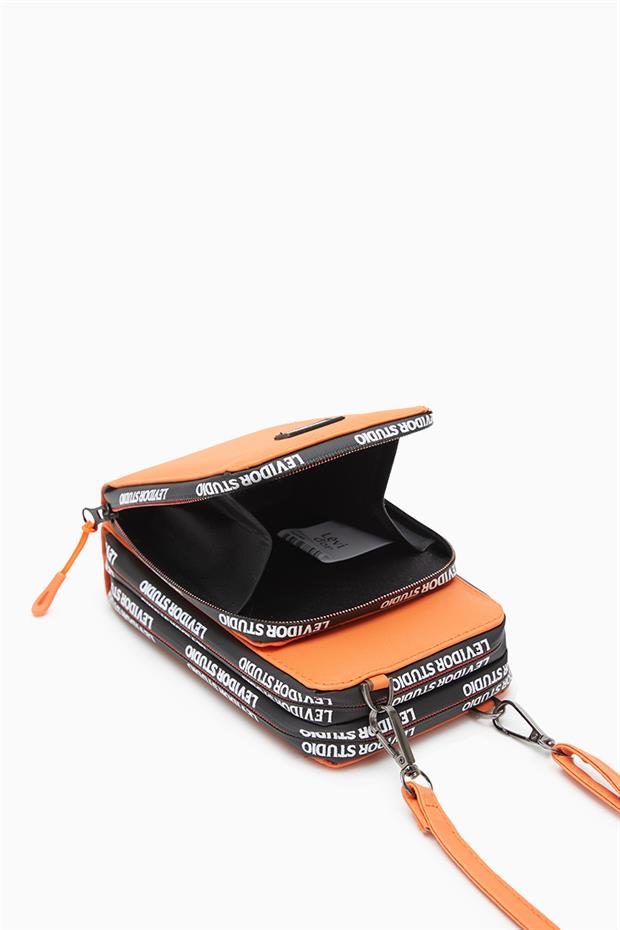 Turuncu Baskılı Çok Bölmeli Cüzdan