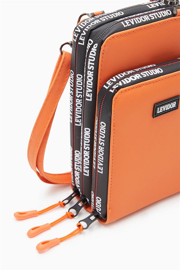 Turuncu Baskılı Çok Bölmeli Cüzdan