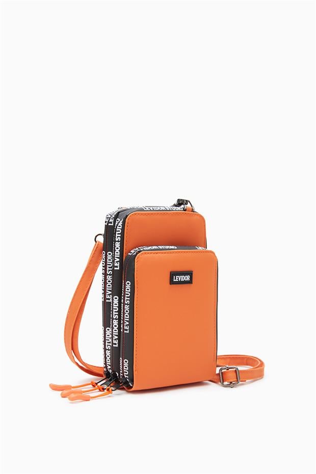 Turuncu Baskılı Çok Bölmeli Cüzdan