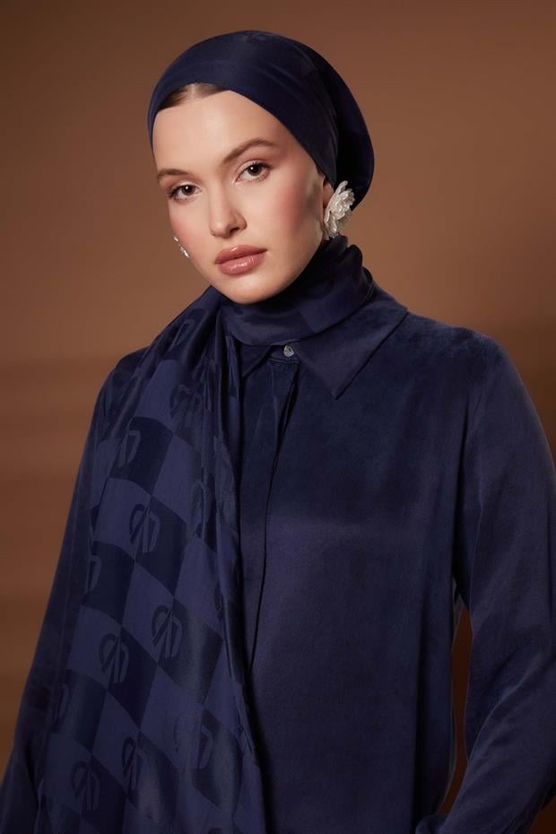 A.Lacivert Kare LVD Baskılı Naia Jakar Şal