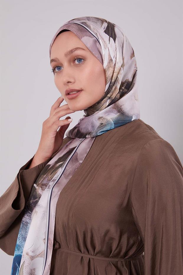 Açık Kahve Karışık Yaprak Desen Hint İpeği Şal