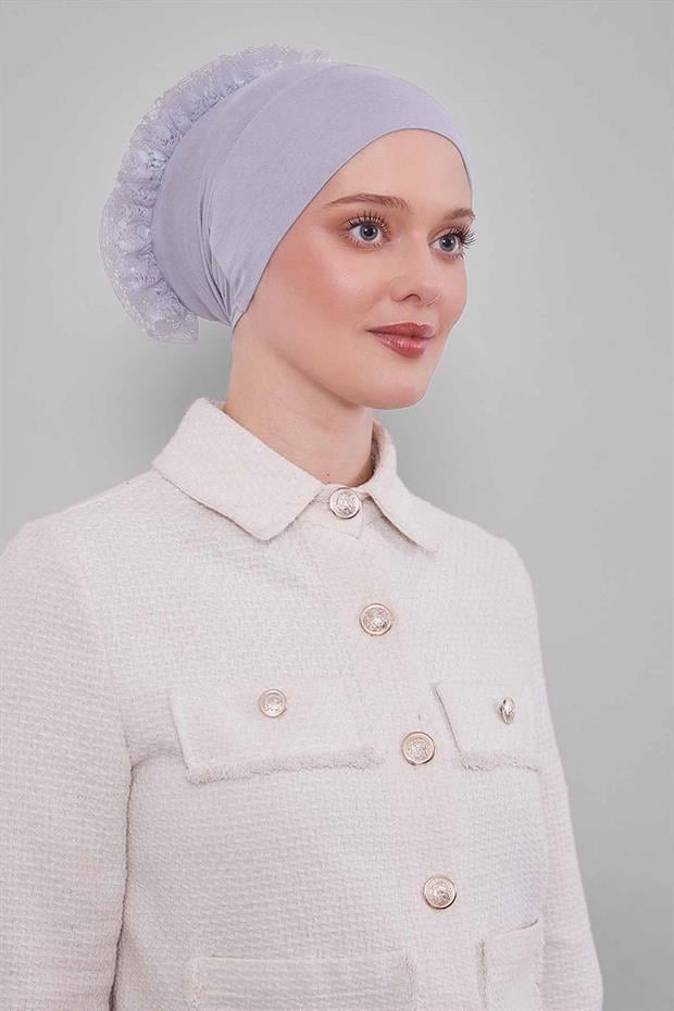 Açık Gri Silikonlu Dikişsiz Fırfırlı Bone