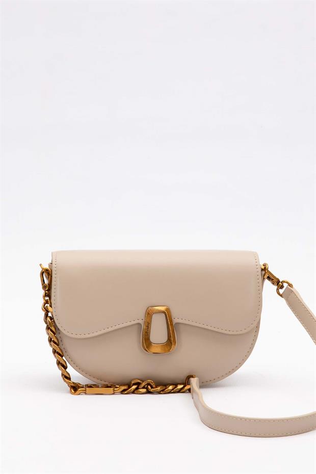 Açık Vizon Oval Zincir Detaylı Omuz Çantası
