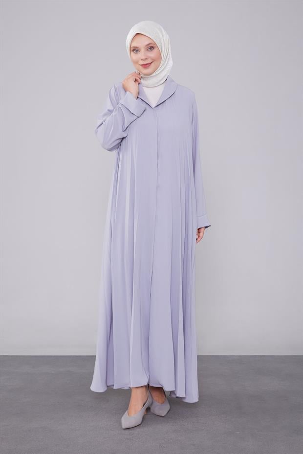 Açık Gri Yaka Detaylı Ferace