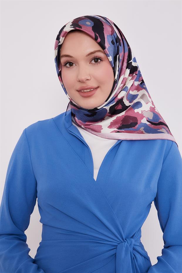 Açık Lila Kamuflaj Desen Twill İpek Eşarp