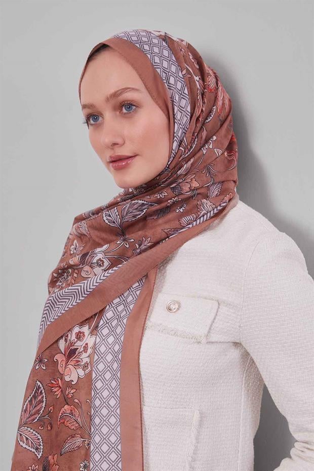 Açık Kahve Lale Desen Sport Şal