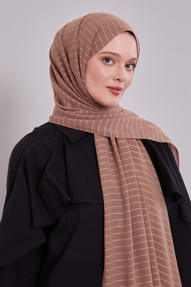 Açık Kahve Çizgili Cazz Şal