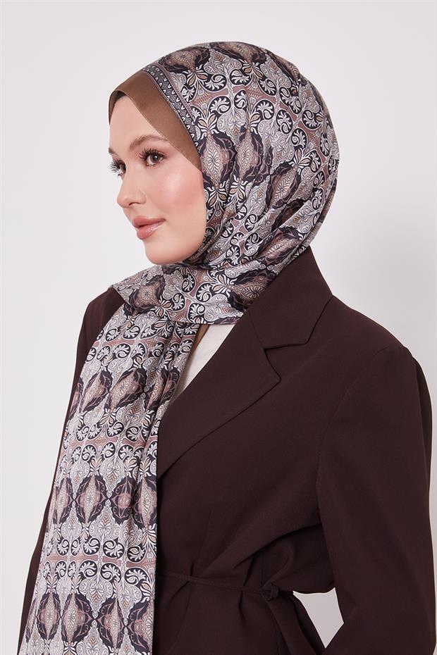 Açık Kahve Yansıma Desen Hint İpeği Şal
