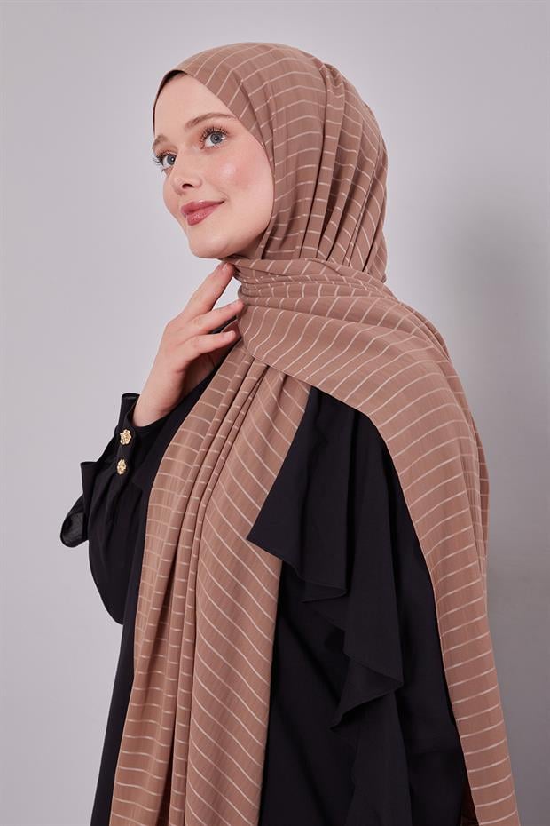 Açık Kahve Çizgili Cazz Şal