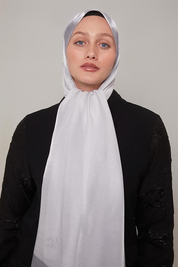 Açık Gri Şerit Desen Kehribar Şal