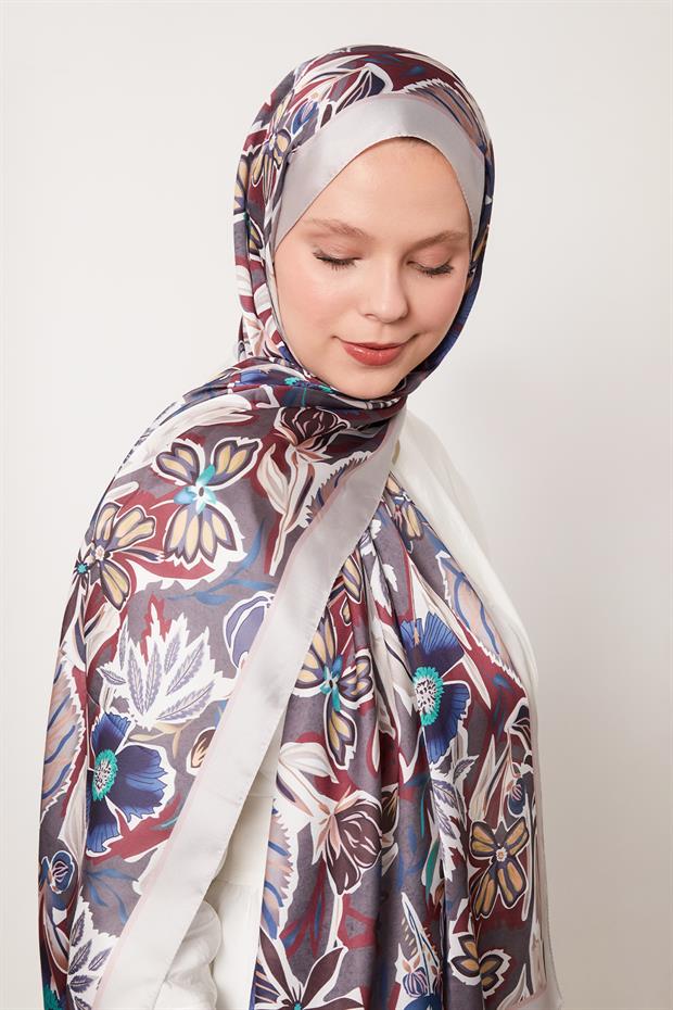 Açık Vizon Petunya Desen Hint İpeği Şal