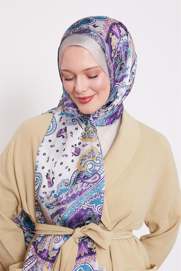 Açık Vizon Karışık Desenal Hint İpeği Şal