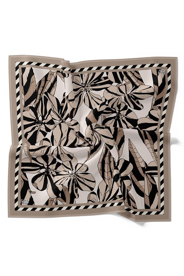 Açık Vizon Zambak Desen Twill İpek Eşarp