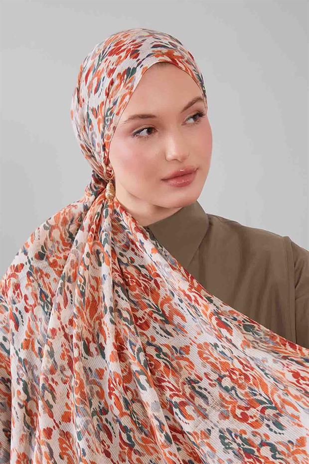 Açık Somon Batik Desen Pamuk Şal