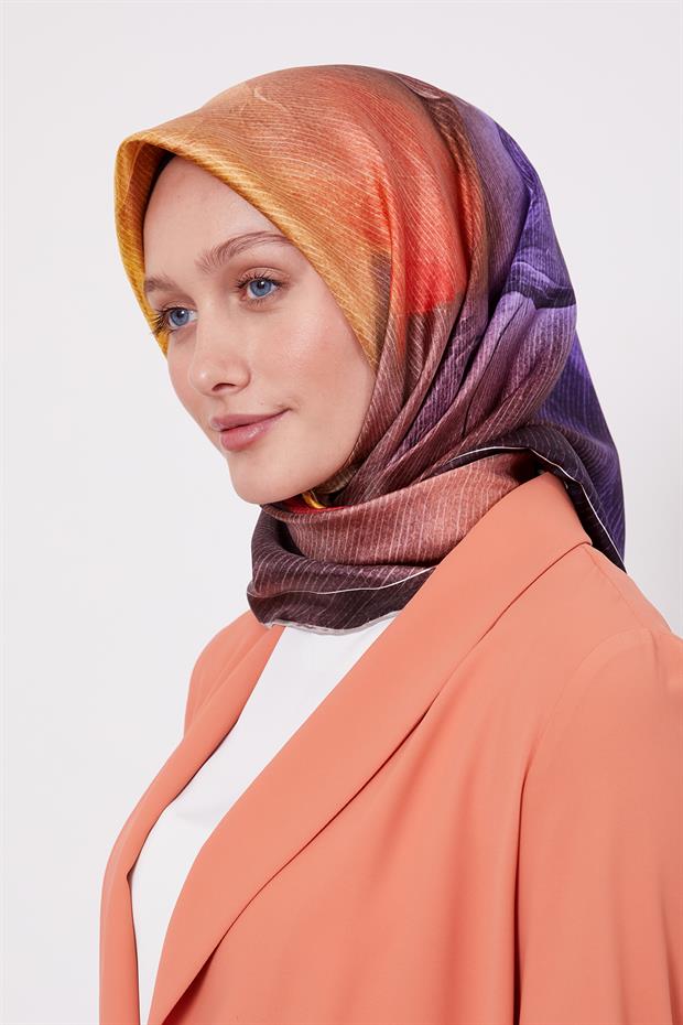 Açık Vizon Bohem Geçişli Twill İpek Eşarp