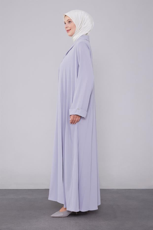 Açık Gri Yaka Detaylı Ferace