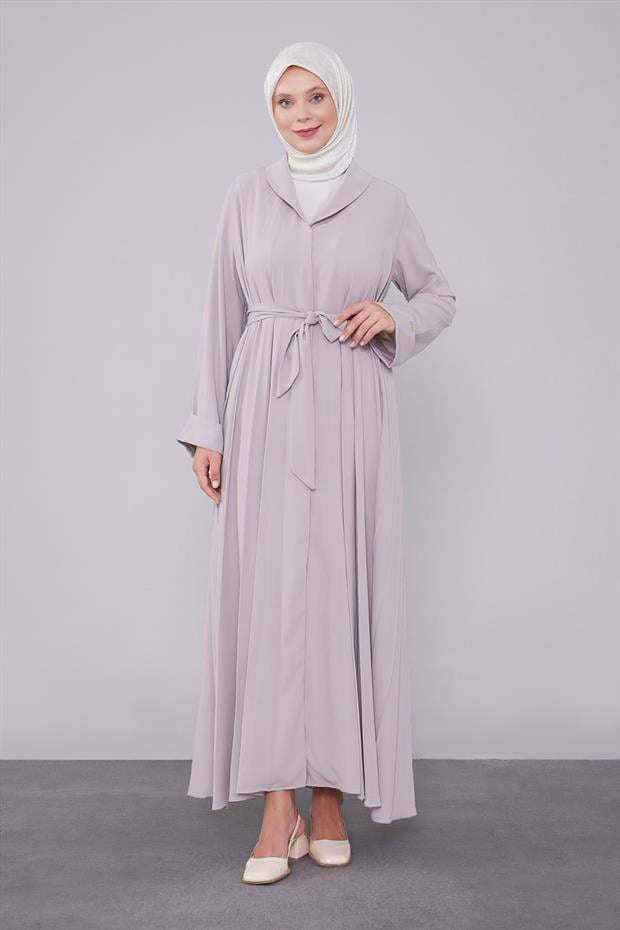 Açık Vizon Yaka Detaylı Ferace